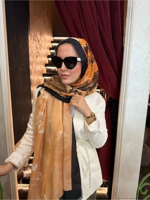 Meda Scarfs Turuncu-Siyah Orman Desen Tesettür Şal-Eşarp | Marigold