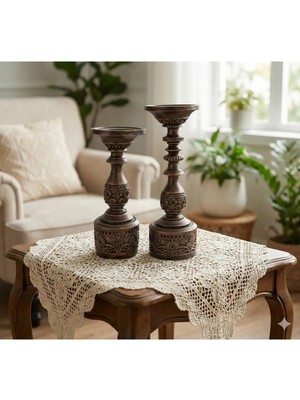 Tual Hobi Sanat Dekorasyon Vintage Şamdan Mumluk (Büyük 43, Küçük 32CM) Dekoratif Hediyelik ve Ev Ofis Ürünü