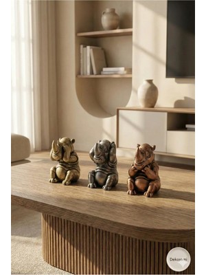 Tual Hobi Sanat 3'lü Görmedim Bilmiyorum Duymadım Gergedan Ailesi Biblo Seti Hediyelik Heykel Obje (12X8CM)