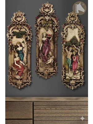 Tual Hobi Sanat 3’lü Vintage Duvar Panosu Tablo Seti 45X14CM Hediyelik Modern Dekorasyon