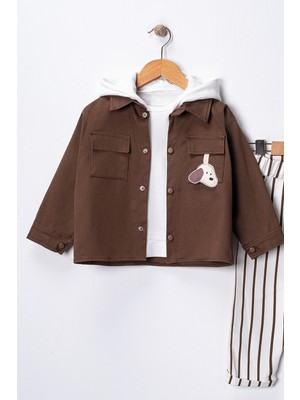 Harika Kids Erkek Çocuk Kapüşonlu Ceket-Sweatshirt-Çizgili Pantolon 3'lü Takım (2-5 Yaş)