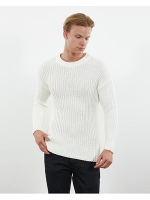 Elku Moda Premium Bisiklet Yaka Oversize Triko Kazak Çift Kat Zincir Örgü Tüylenmez Doğal Pamuk ve Bol Kesim