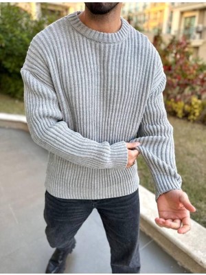 Elku Moda Oversize Kazak Bol Kesim Tüylenmeyen Bisiklet Yaka Salaş Triko Kazak