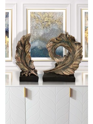 Tual Hobi Sanat Dekoratif Kaideli Kuş Tüyü Biblo Seti (2 Parça) Ev Aksesuar