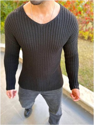 Elku Moda Kazak Oversize Triko Bol Kesim V Geniş Yaha Salaş Pamuklu Kazak