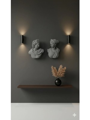 Tual Hobi Sanat Dekoratif Duvar Büstü Diana ve Sezar Heykeli 2 Adet (40X29CM) Apollo Artemis Duvar Dekorasyon Biblo