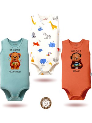 Mahfel 3'lü %100 Pamuklu Premium Çıtçıtlı Bebek Body Zıbın 877-874