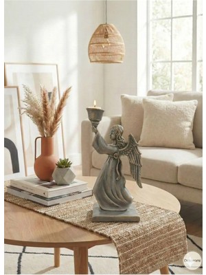 Tual Hobi Sanat Dekoratif Kanatlı Melek Kız Şamdan & Mumluk (26X15CM) Ev Ofis Dekorasyon Hediyelik