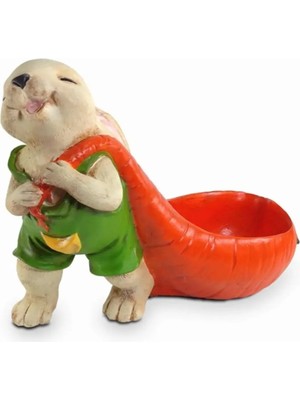 Dekoromi Dekoratif Havuç Taşıyan Tavşan Saksı Biblo 26X19 cm