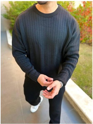 Elku Moda Uzun Sweatshirt Kollu Tişört Fitilli Örme Triko Yumuşak Dokulu Tüylenmez Pamuklu Kazak
