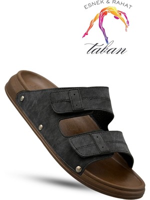 Sermoda Erkek Terlik - Çift Cırtlı Ayarlanabilir Esnek Taban Deri Erkek Terlik C Siyah