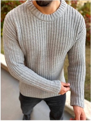 Elku Moda Bisiklet Yaka  Oversize Çift Kat Zincir Örgü Naturel Pamuk Bol Kesim Tüylenmez Örme Triko Kazak