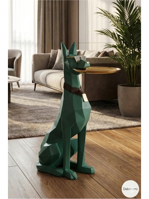 Tual Hobi Sanat Tepsili Lüks Köpek Heykeli 75X42CM Doberman Sunumluk, Şaraplık, Karşılama ve Lüks Biblo Aksesuar