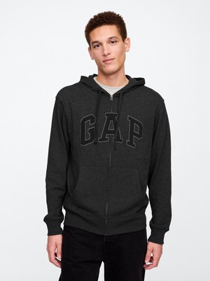 Gap Erkek Koyu Gri Gap Logo Fermuarlı Fransız Havlu Kumaş Sweatshirt