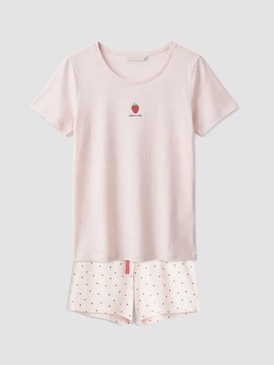 LC Waikiki Bisiklet Yaka Çilek Baskılı Hamile Şortlu Pijama Takımı  (S6)