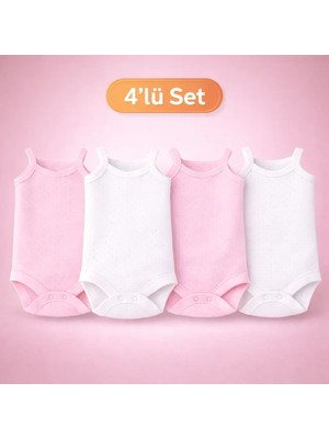 Novibaby 4'lü Ip Askılı Bebek Atlet Body Zıbın Pamuklu Çıtçıtlı Yenidoğan Çocuk 0-36 Ay, Esnek Kalıp