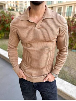 Elku Moda Kazak Slim Fit Polo Yaka Fitilli Yumuşak Dokulu Tüylenmez Italyan Kesim  Sweatshirt