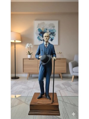 Tual Hobi Sanat Dekoratif Standlı Atatürk Heykeli Biblo Figür El Boyaması (26X6CM)