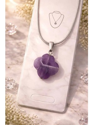Banum Luxury Doğal Ametist Mor Taşli Çelik Kolye