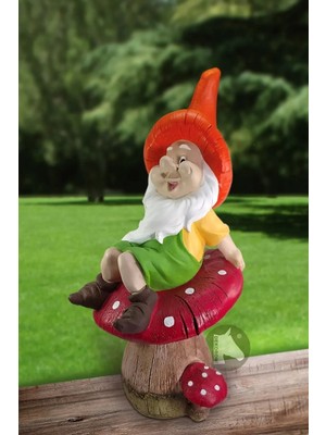 Dekoromi Dekoratif Mantar Üstünde Oturan Cüce (50X25CM)