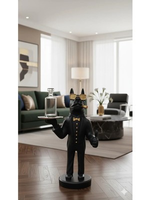 Tual Hobi Sanat Lüks Fransız Buldog Tepsili Köpek Biblo Koltuk Sehpası ve Orta Sehpa Figürü 3D El Boyaması 70X35CM