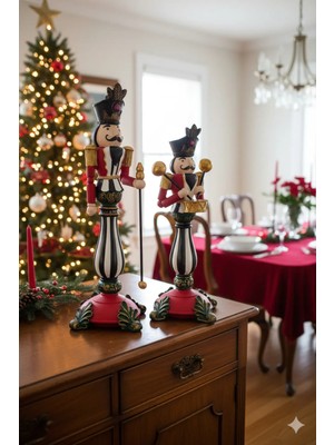 Dekoromi Kurşun Asker Şamdan Biblo – El Boyama Polyester Figür Dekorasyon (32X13CM, 2’li Set)