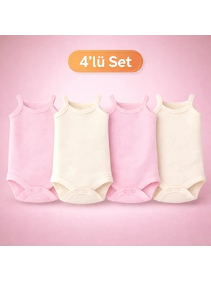 Novibaby 4'lü Ip Askılı Bebek Atlet Body Zıbın Pamuklu Çıtçıtlı Yenidoğan Çocuk 0-36 Ay, Esnek Kalıp