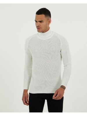 Elku Moda Kazak Naturel Pamuk Triko Boğazlı Balıkçı Yaka Kazak Darkesim Pamuklı Desenli