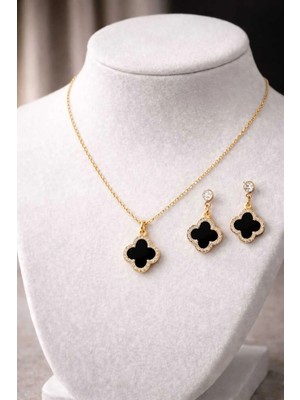 Banum Luxury Şık Yonca Siyah Çelik Ikili Takım Set