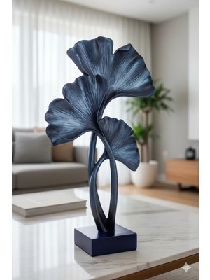 Tual Hobi Sanat Dekoratif Mavi Dev 3 Yaprak Heykel Biblo (50X30CM) Trend Dekorasyon Ürünü ve Hediyelik