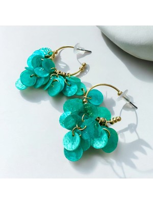 ALS Tasarım Dünyası  Halka Turkuaz Renk Sedefli Akrilik Şık Halka Küpe En:3 cm Boy:3 cm