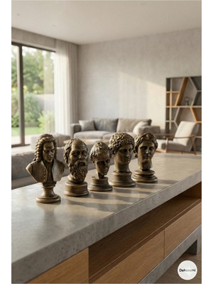 Tual Hobi Sanat 5'li Filozof ve Antik Heykel Biblo Seti (12CM Boy) Dekoratif Büstler (Sokrates, Newton, Iskender)