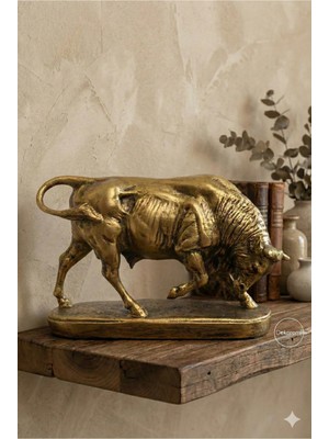 Dekoromi Altın Renkli Dekoratif Boğa Heykeli ve Biblo %100 Polyester Malzemeden Trend Hediyelik Obje