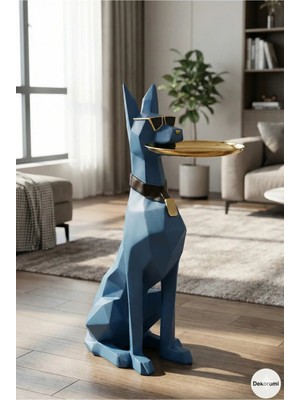 Tual Hobi Sanat Tepsili Lüks Köpek Heykeli 75X42CM Doberman Sunumluk, Şaraplık, Karşılama ve Lüks Biblo Obje