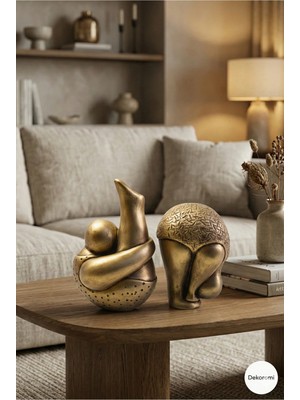 Tual Hobi Sanat 2'li Dekoratif Sevimli Tombul Çift Jimnastikçi Sporcu Trend Biblo Obje Heykel (19 ve 16CM Boy)