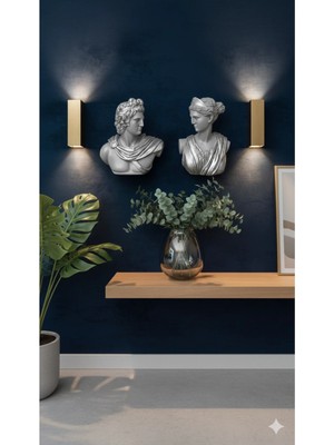 Tual Hobi Sanat Dekoratif Duvar Büstü Diana ve Sezar Heykeli 2 Adet (40X29CM) Apollo Artemis Duvar Dekorasyon Biblo