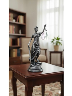Tual Hobi Sanat Dekoratif Adalet Tanrıçası ve Adalet Terazisi Heykel Themis Biblo (35CM Büyük Boy)