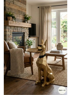 Tual Hobi Sanat Tepsili Lüks Köpek Heykeli 75X42CM Doberman Sunumluk, Şaraplık, Karşılama ve Lüks Biblo Obje