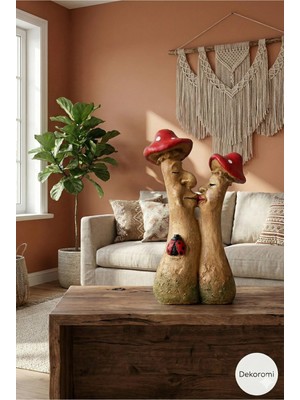 Tual Hobi Sanat Dekoratif ve Hediyelik Öpüşen Sevgililer Mantar Çift Heykel Biblo (43X23CM) 2026 Sevgililer Günü