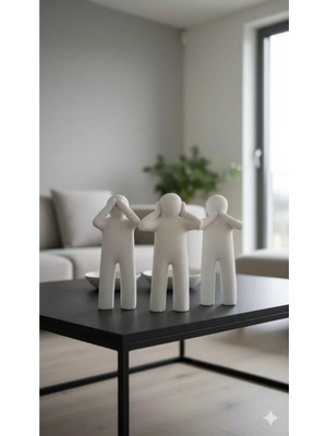 Dekoromi 3'lü Görmedim Duymadım Bilmiyorum Adam Biblo Ev Dekoratif Obje (35X15CM)