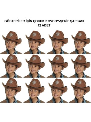 NW NessiWorld Kovboy Şerif Şapkası Kahve 12 Adet - Kostüm, Parti ve Gösteri Şapkası
