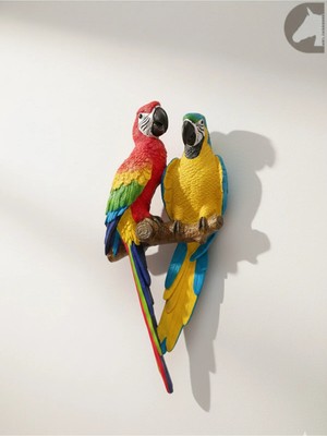 Tual Hobi Sanat Dekoratif El Boyaması Dev Papağan Çift Biblo (60X30CM) Ev ve Ofis Duvar Dekorasyon Aksesuar