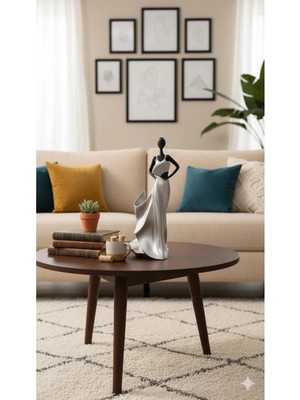 Tual Hobi Sanat Dekoratif Yelpazeli Kadın Şaraplık ve Şişe Tutucu Lüks Dekorasyon Biblo Obje Heykel (35X17CM)