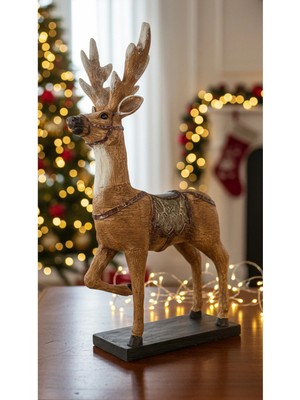 Tual Hobi Sanat Dekoratif Geyik Heykeli Biblo Büyük Boy Figür (40X25 cm )