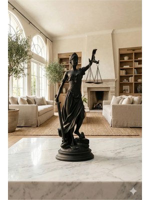 Tual Hobi Sanat Dekoratif Adalet Tanrıçası ve Adalet Terazisi Heykel Themis Biblo (35CM Büyük Boy)