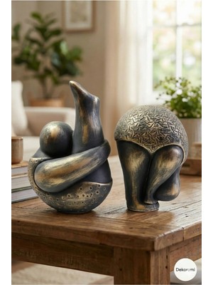 Tual Hobi Sanat 2'li Dekoratif Sevimli Tombul Çift Jimnastikçi Sporcu Trend Biblo Obje Heykel (19 ve 16CM Boy)