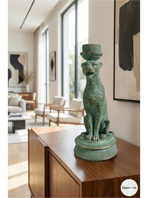 Tual Hobi Sanat Lüks Dekoratif Leopar Figürlü Şamdan & Mumluk (24CM Boy) Dekorasyon ve Hediyelik Trend Ürün