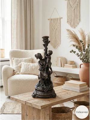 Tual Hobi Sanat Dekoratif Kadın ve Çocuk (Anne ve Oğlu) Şamdan Mumluk 50X22CM Dev Boy Dekorasyon