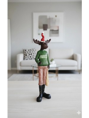 Tual Hobi Sanat Dekoratif Geyik Adam Heykel Biblo Hediyelik Obje Şapkalı 32X24 cm