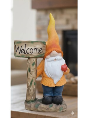 Dekoromi Dekoratif Welcome Cüce Heykeli Gnome Biblo Hoşgeldiniz 3D El Boyaması Figür (52X33CM)